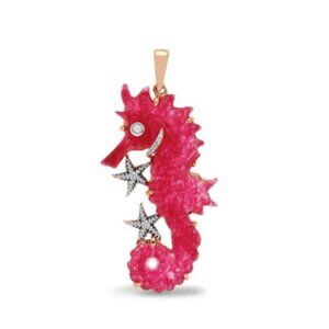 Lehrer Sea Horse Pink Quartz Pendant with White Zircon in 9K Rose Gold 9.70cts